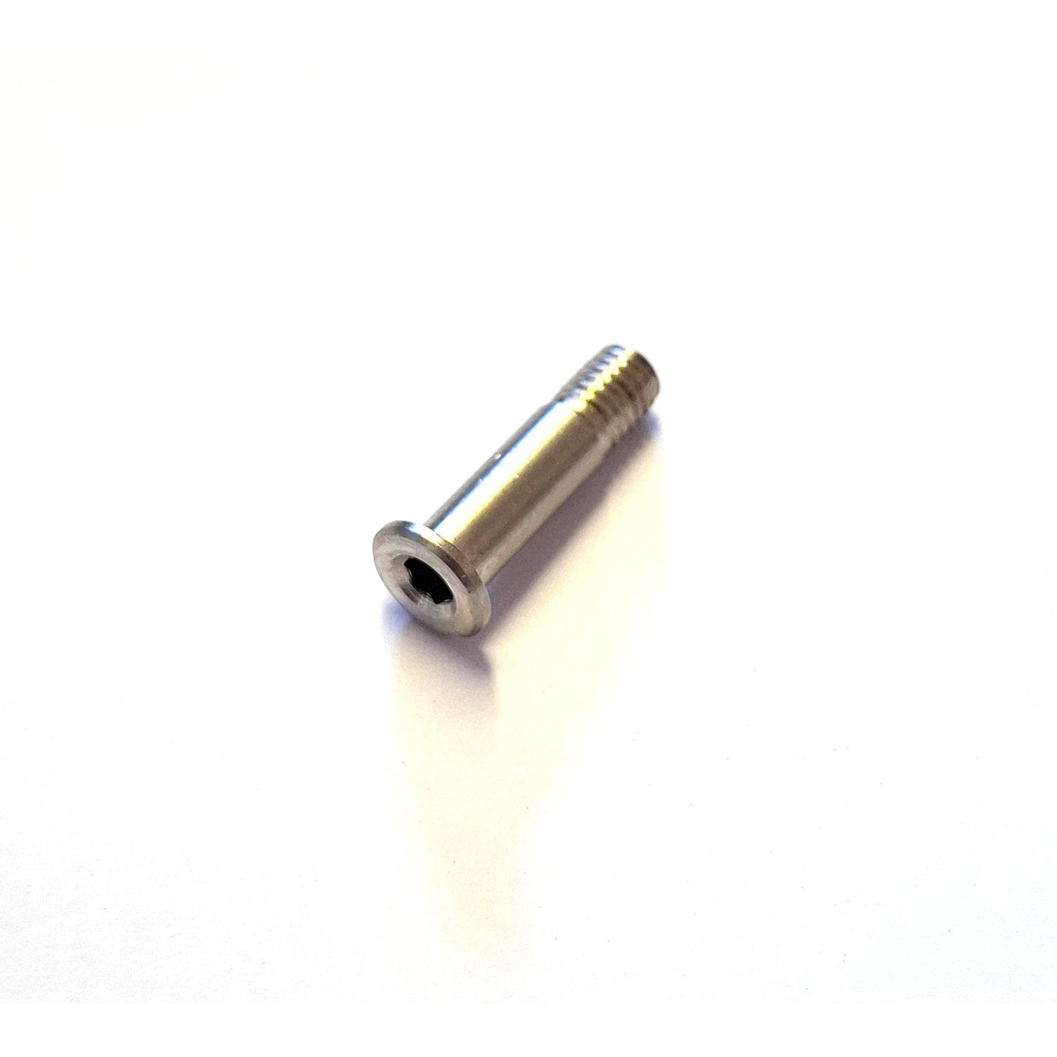 A brake lever pivot pin / screw in silver made of steel which can be fitted to Hope Mini, Mini 07 and Moto brake to allow for correct fitting of the lever blade. 