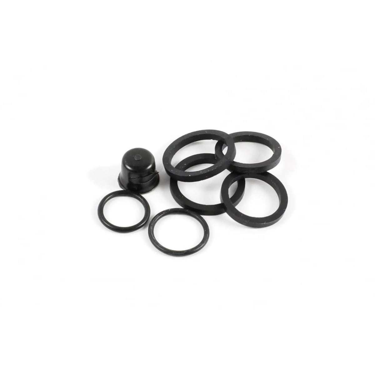Hope Mono M4 (to 2009) / RX4+ caliper seal kit, including piston seals, bore cap o-ring and bleed nipple cap.